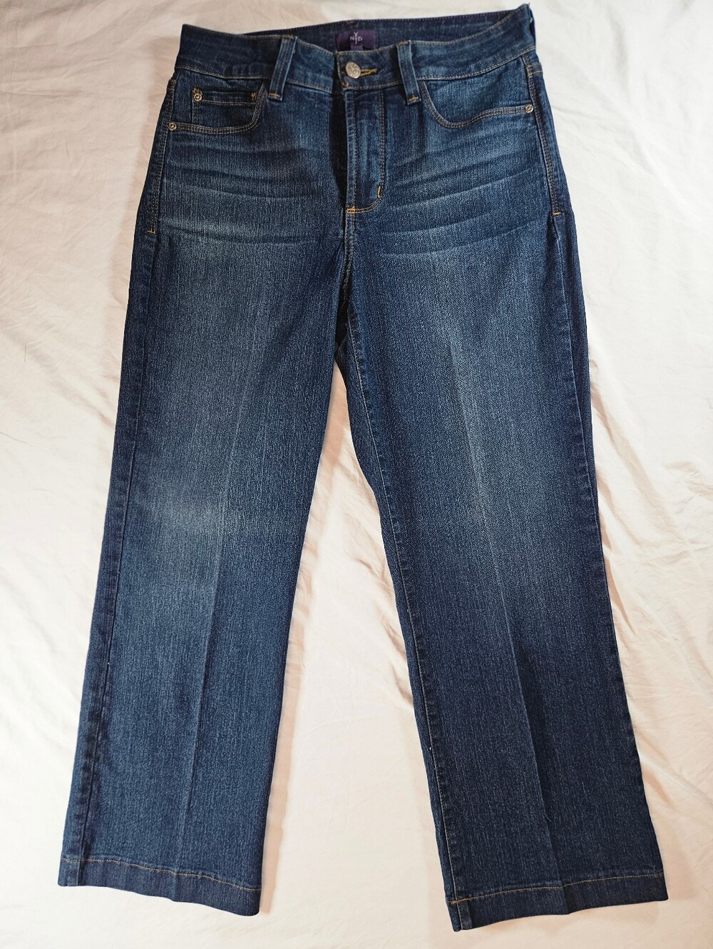 NYDJ Womens Sophia Blue Flare Ankle Front Creased Cropped Denim Jeans Size 6